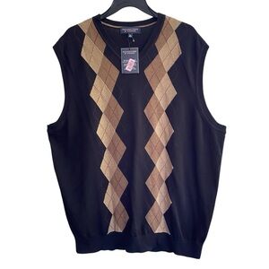 ROUNDTREE & YORKE Black & Tan Argyle Knit Vest New With Tags Size XL